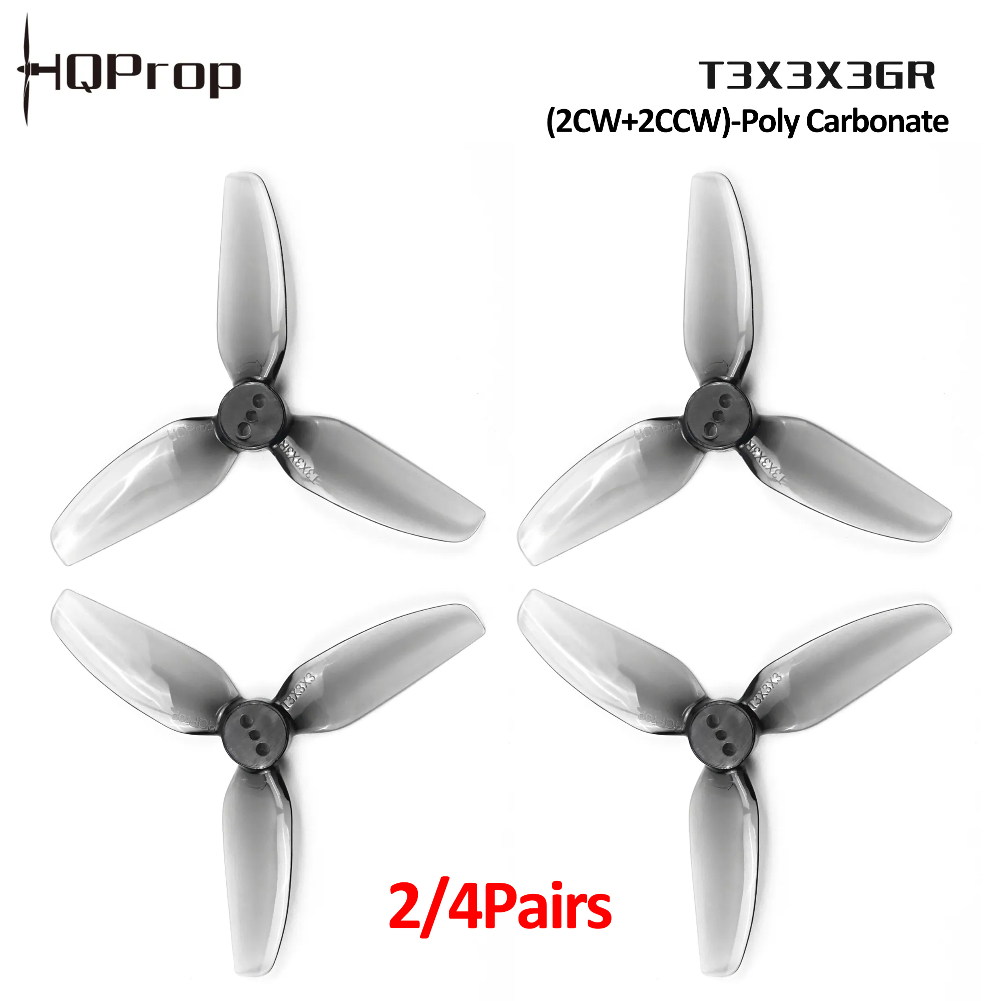 Rc Helicopter Blade - 2/4 pares de hélices HQProp T3X3X3GR,